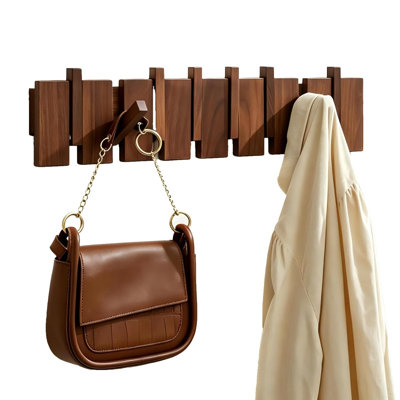 Portemanteau mural en bois, portemanteau robuste avec 8 crochets, noyer