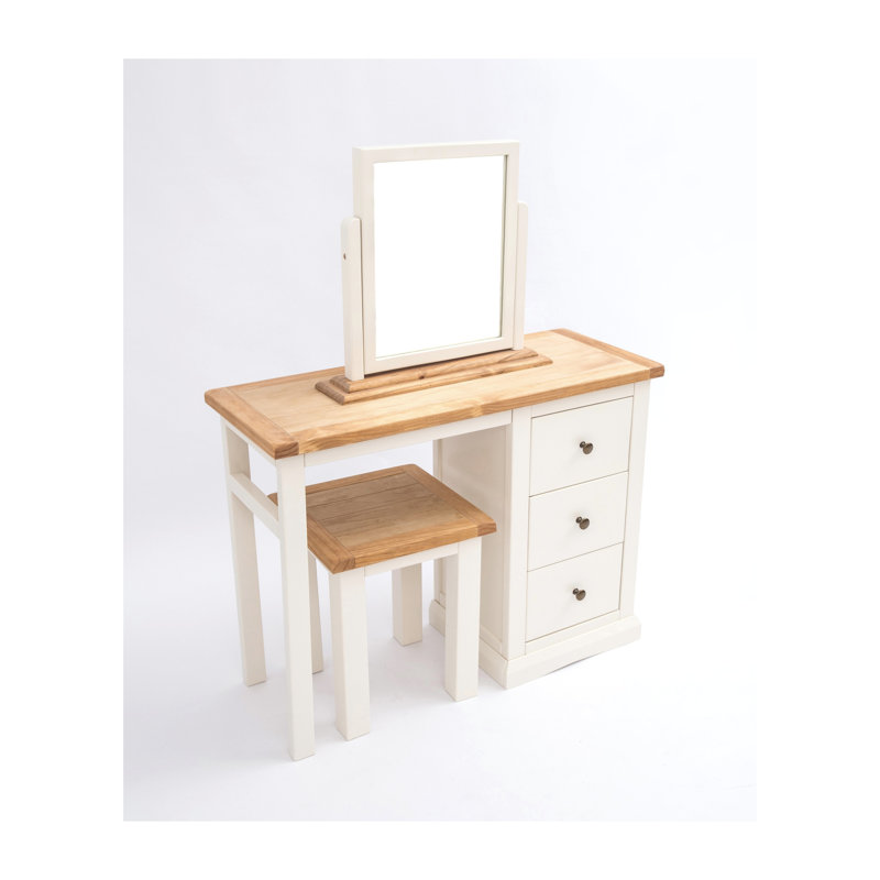Dressing Table with Mirror, Off White, Antique Brass