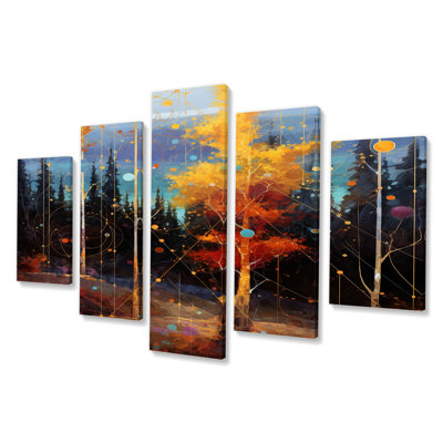 Bouleaux d'automne dans les bois - ensemble d'art mural forêt 5 pièces