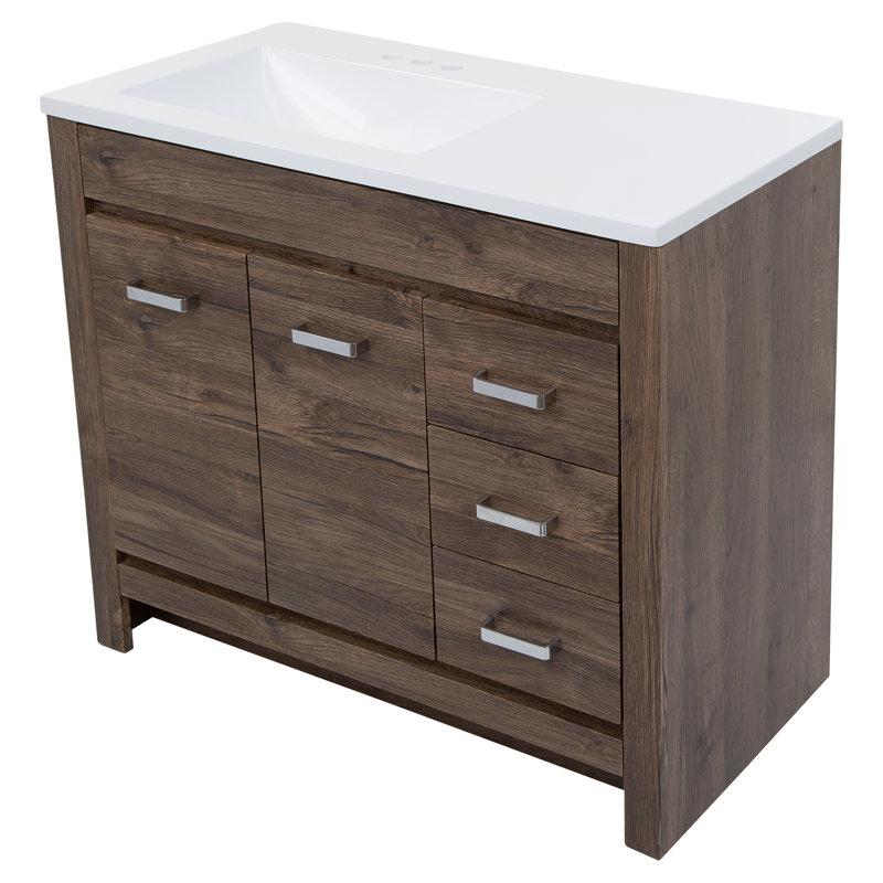 36.5" Single Bathroom Vanity With Cultured Marble Top, Vintage Oak