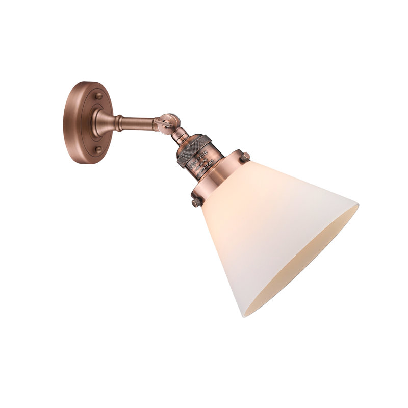 Parkstone Armed Sconce, Matte White Cased, 10" H x 8" W x 9" D , Antique Copper