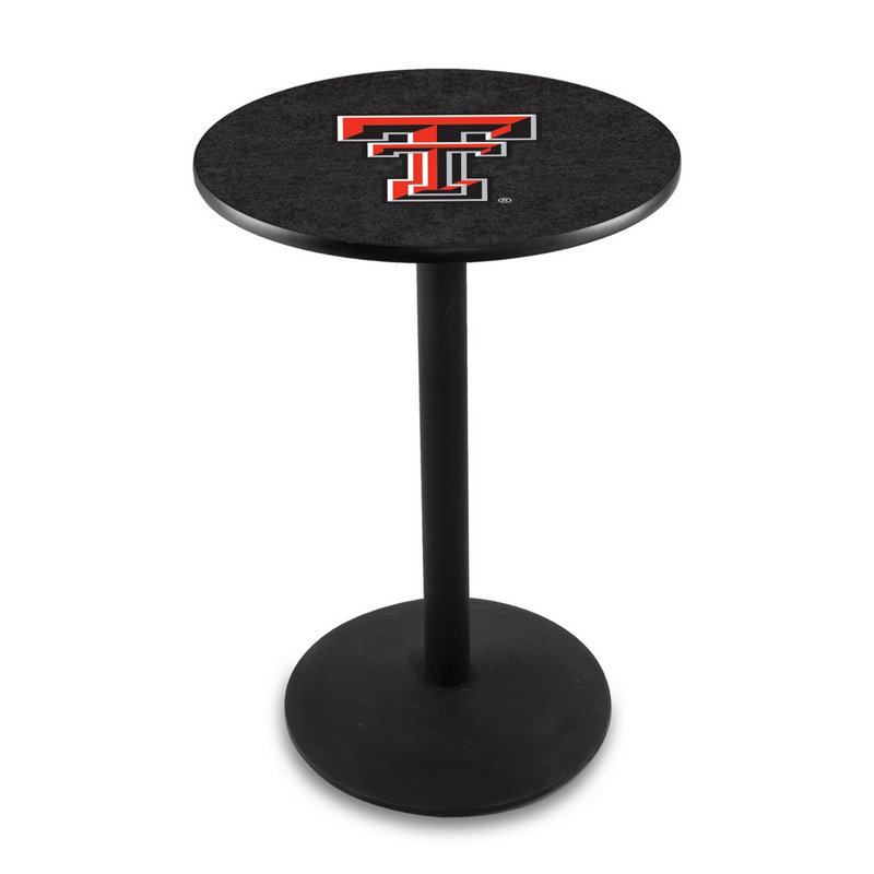Round Metal Base Dining Table, Black Wrinkle, Texas Tech University