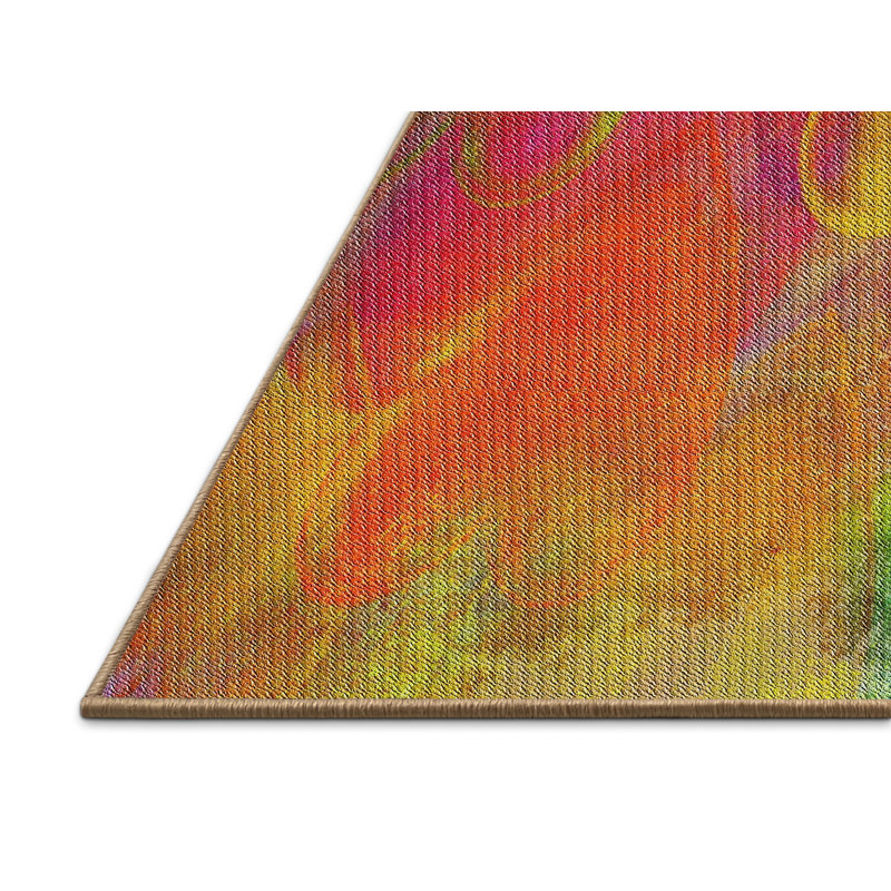 Tapis orange/vert à motifs, Rectangle 2 pi x 4 pi
