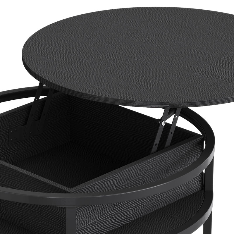 Rothwell 31.5"W Lift Top Extendable Round Frame Coffee Table with Storage, Light Maple, Black
