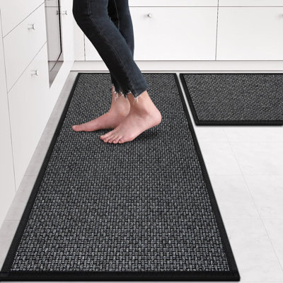 Ensemble de 2 tapis de cuisine antidérapants et lavables pour tapis de cuisine, tapis de maison de campagne en tissage devant l'évier (brun)