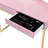 Rectangular Vanity Desk With Pink & Gold Color, Crystal Handle, Metal Frame, Removeable Mirror, Jewelry Tray, 2 Drawers, And Materials Title