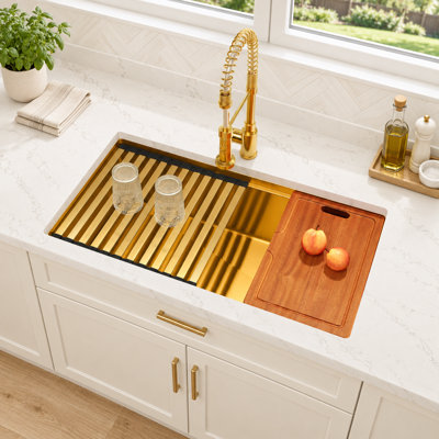 Évier de cuisine simple encastrable en acier inoxydable de calibre 16 avec station de travail L 33 po x l 18 po