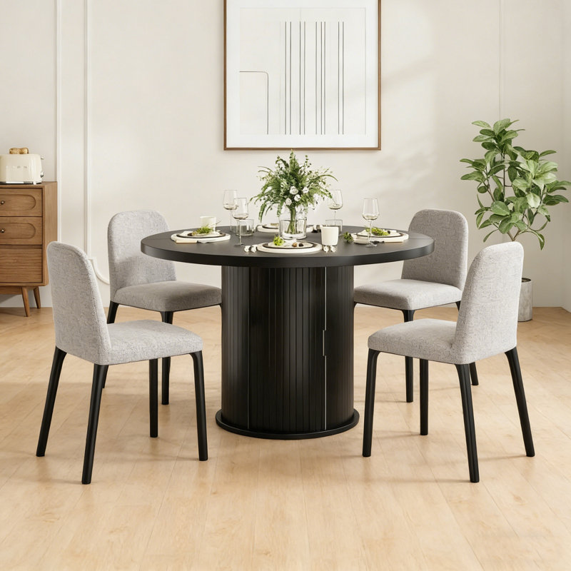 43" Round Dining Table For 4 People, Small Wood Kitchen Table With Sturdy Metal Base, Modern Round Dinner Table For Dining Room, Easy Assembly