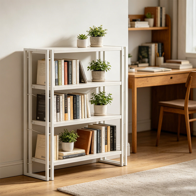 Open Industrial Bookcase Bookshelf, Freestanding Horizontal Bookshelves With Metal Frame, (4 Shelves) 44.5"H x 31.5"W x 12"D