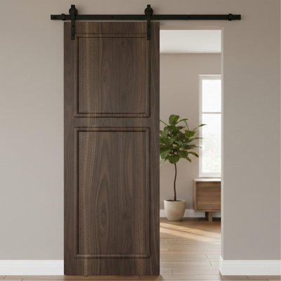 38 series 84in.X80 in. 3/4 inch thickness 2-Panel Walnut Color Finished MDF Sliding door with Barn door hardware.