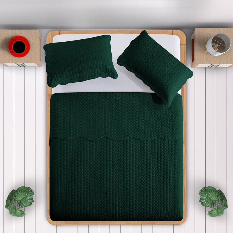 Ensemble de couvre-lit matelassé en microfibre embossée, Emerald, Full Comforter + 2 Standard Shams