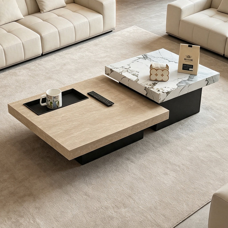 Eaker, H 15,74 po x l 47,24 po x P 47,24 po, Blanc / gris foncé, Marbre