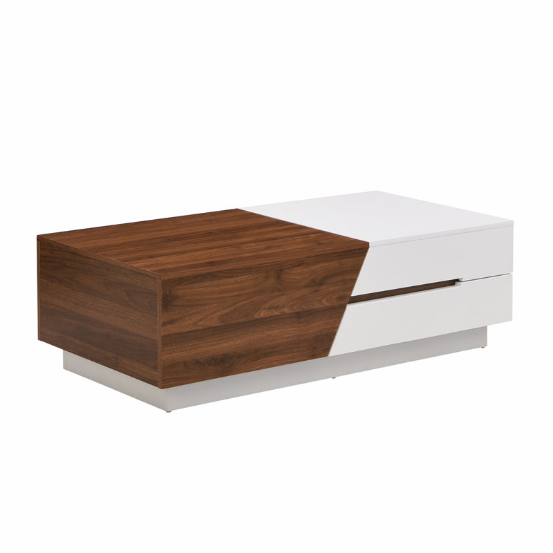 Laferty Extendable Sliding Top Coffee Table with Storage,living room table,Cocktail table, White/Walnut