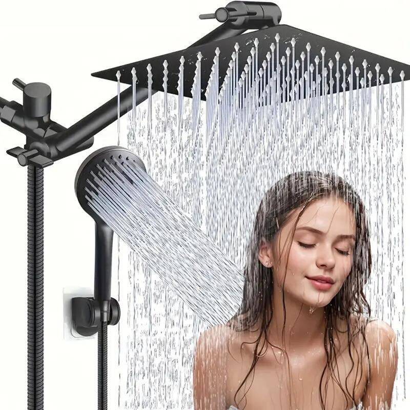 Shower Head Combo 10Inch High Pressure Rain Shower Head with 11 Inch Adjustable Extension Arm and 3 Settings Handheld Shower Head Combo with Long Hose