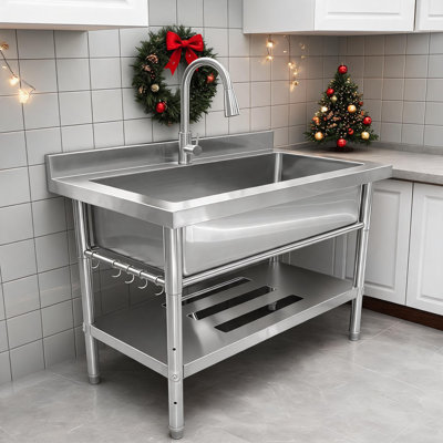 Évier utilitaire en acier inoxydable, lavabo à cuve simple autoportant avec robinet rétractable 39 po x 24 po x 35 po pour la cuisine, la salle de bain, le garage et la salle de lavage.