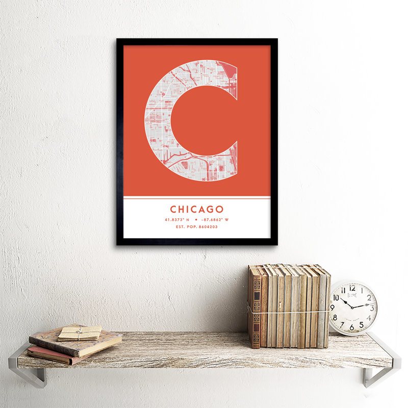 Chicago Illinois United States City Map Orange - Single Picture Frame Typography