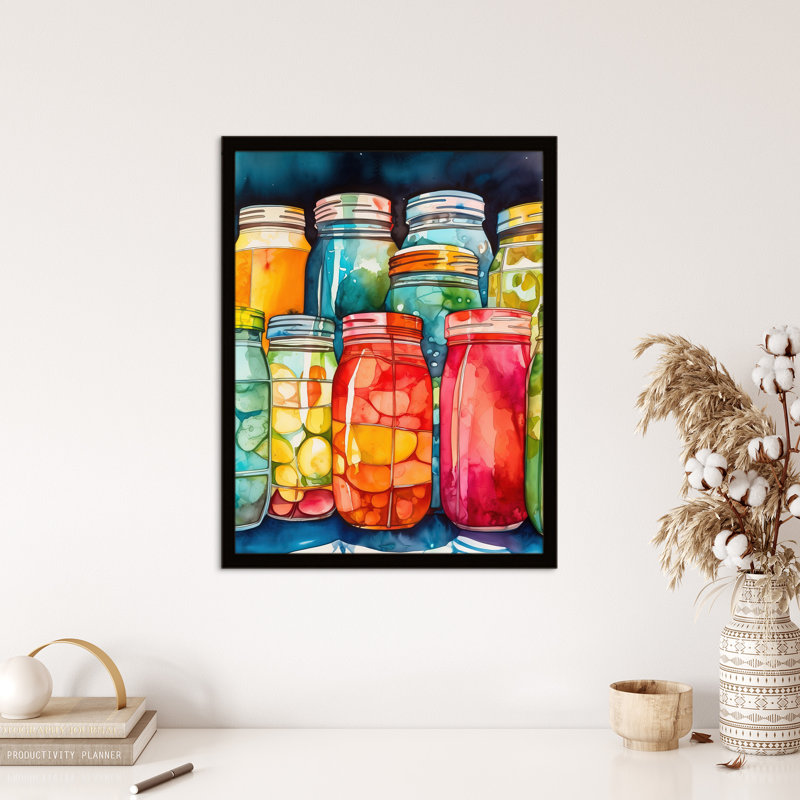 Glass Canning Jars On Shelf - Single Picture Frame Print