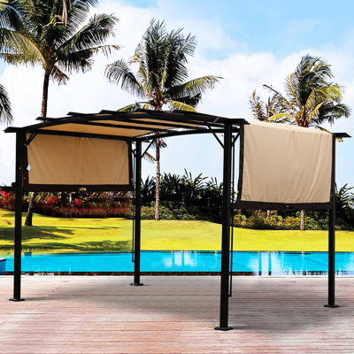 D'intérieur et d'extérieur Pergola - 12 x 9 pi, beige pour le plaisir de la cour arrière avec auvent rétractable
