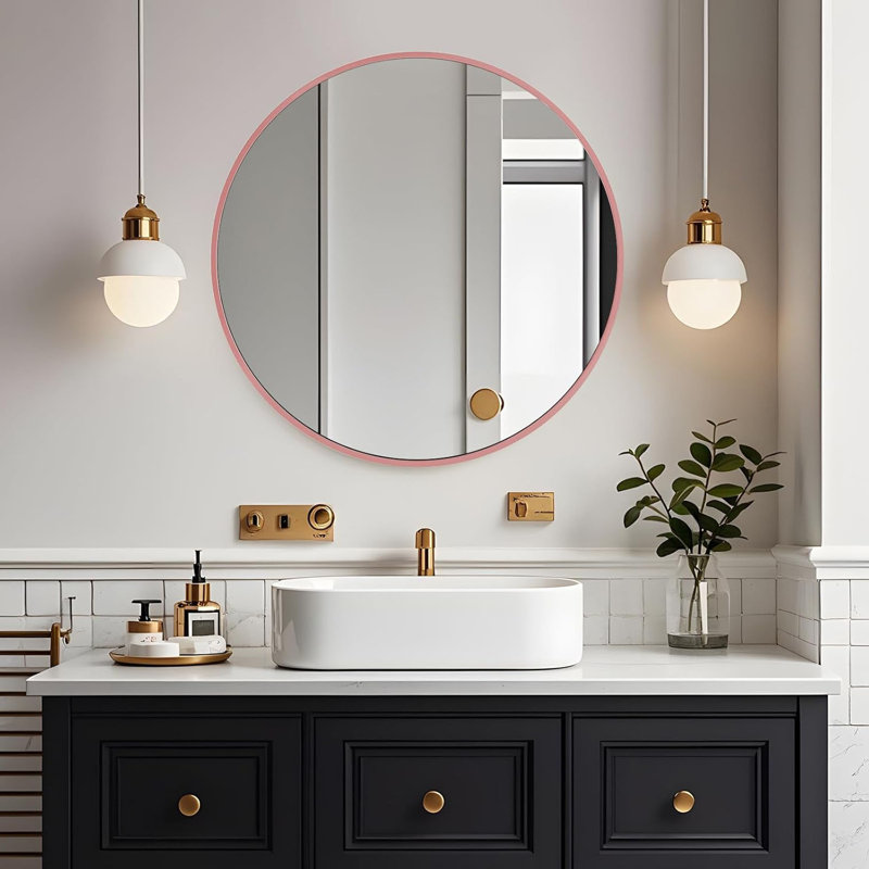 Aluminium Round Mirror, Pink