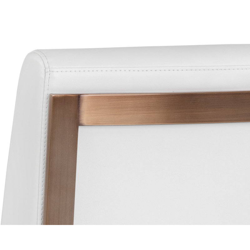 Tabouret de comptoir Dean, laiton antique, blanc Cantina, Simili cuir blanc, Laiton antique