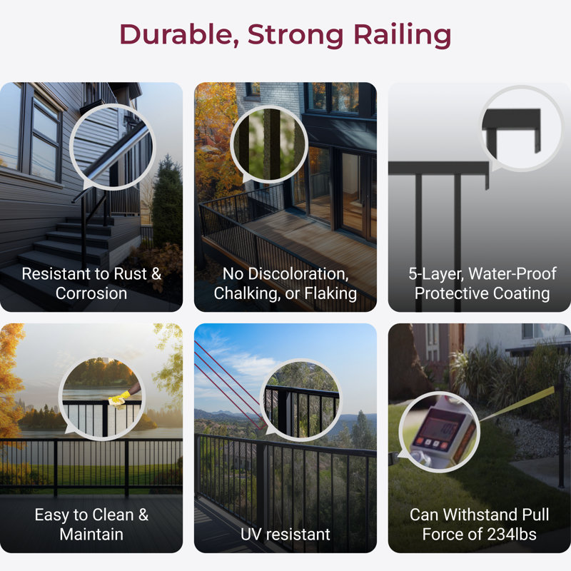 Vertical Guard Rail Kit, 6'wx3'h Deck Railing Balusters Set With Middle Post, Sturdy Deck Railing Kit Ideal For Porch Railing, Patio Railing, & Balcony Railing, 2 End Post Needed