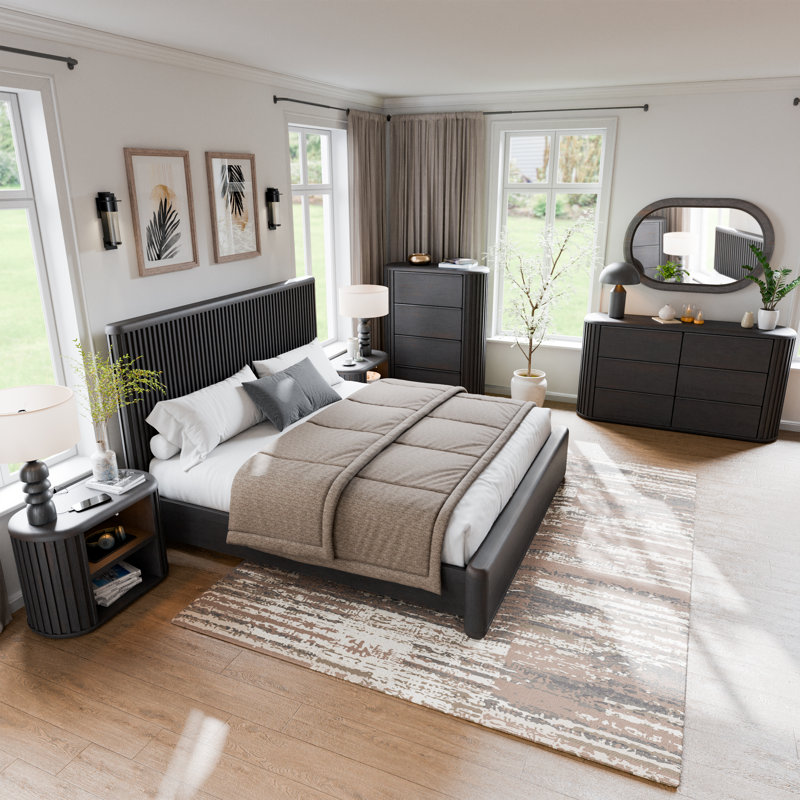 Ensemble de chambre à coucher Anatolja, Grand, 6 Pcs: Bed, 2 Nightstands, 2 Dressers, Mirror