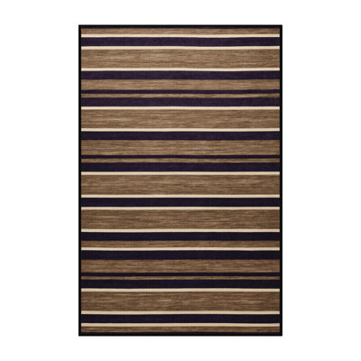 Tapis brun à rayures horizontales lavable à la machine
