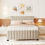 Lit plateforme tapissier double en velours avec lit gigogne simple, beige-114824059