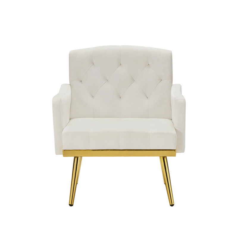Fauteuil en velours blanc crème avec pieds en métal - Ajout de salon moderne