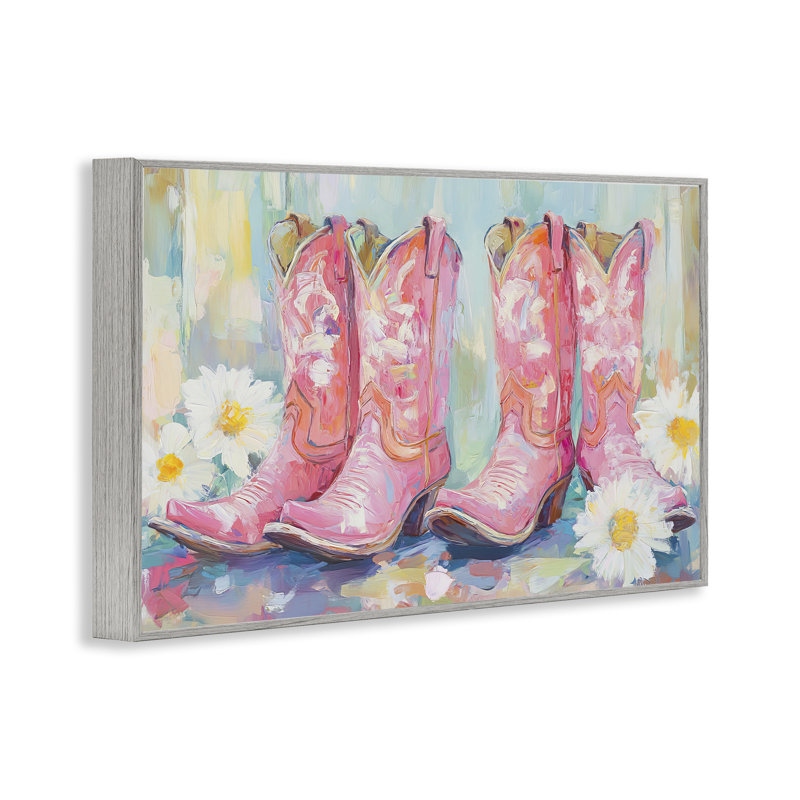 Paire de bottes de cow-boy roses, estampe numérique, conception de Tina LeCour, H 12 po x l 18 po