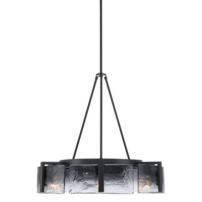 Lustre 6 lumières Slavin en noir mat avec verre d'eau ambré