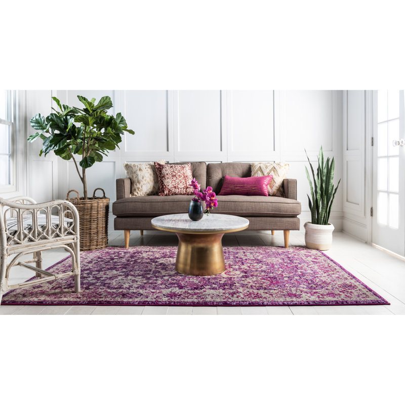 Tapis mauve / ivoire à motif abstrait Kalf, Rectangle 5 pi 1 po x 8 pi