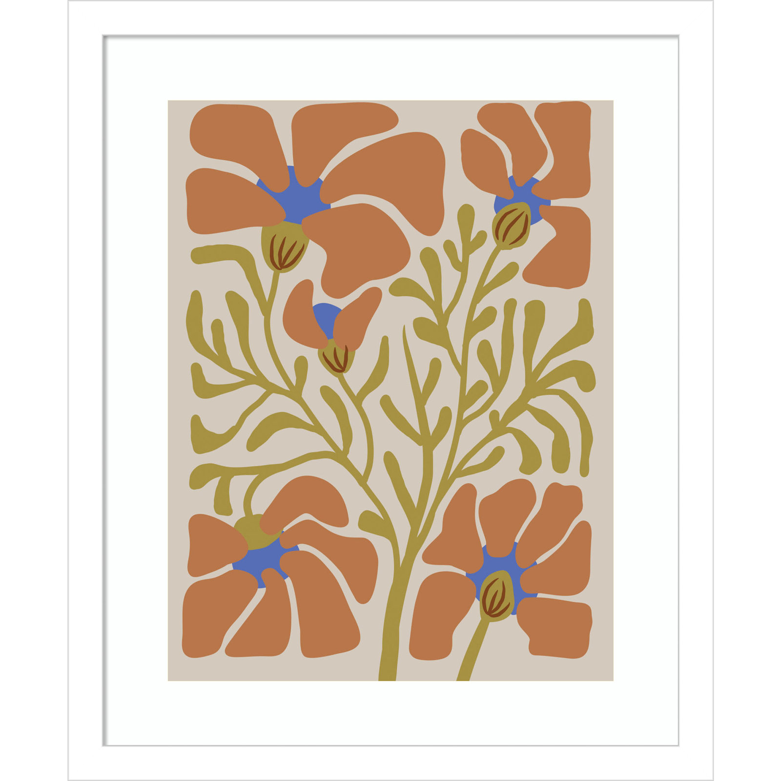 Expressive Abstract House Plant Orange Print, White, 17" H x 14" W x 1" D