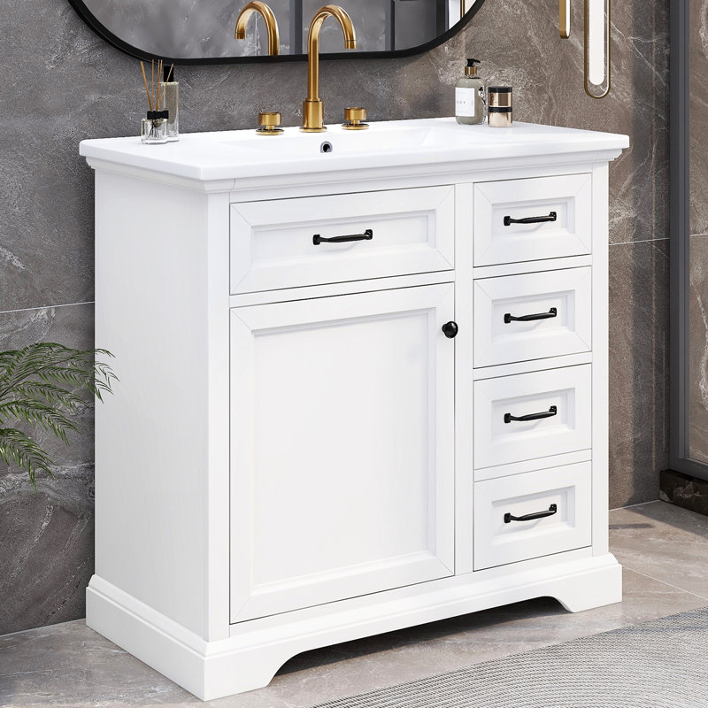 Meuble-lavabo 36 po avec lavabo en céramique et 2 tiroirs basculants 36 po, Blanc