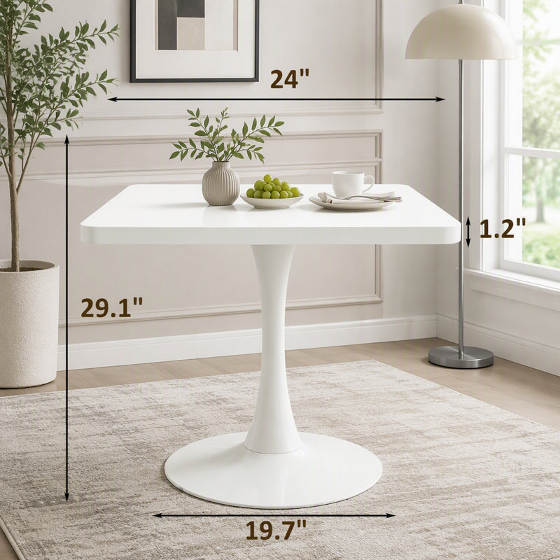 Table de salle à manger carrée Tulip, H 29,1 po x l 24 po, White