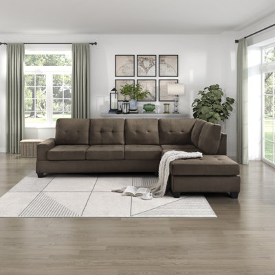 Mahni 111" Modern & Contemporary Microfiber Reversible Sectional Sofa with Versatile Reversible Configuration, Integrated Drop-Down Table with Cuphold by Ebern Designs