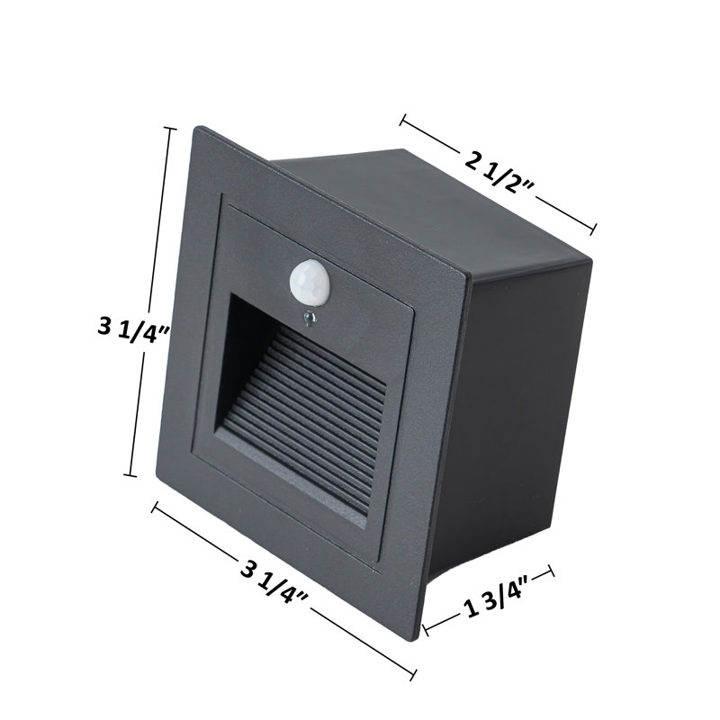 Black Aluminum Hardwired Motion Sensing Outdoor Deck Step Light With Glass Lens