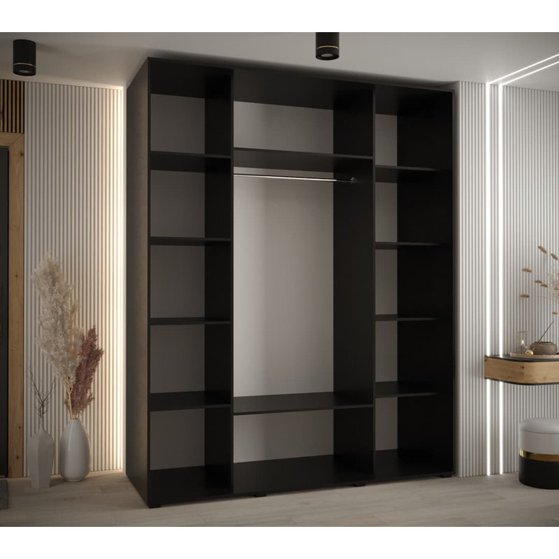 Aylamae 3 Door Manufactured Wood Wardrobe, Black