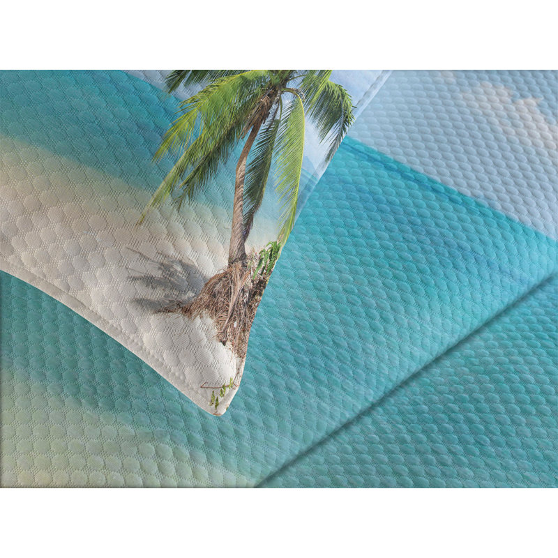 Ambesonne Exotic Bedspread Panoramic View Beach, King Bedspread + 2 Standard Shams