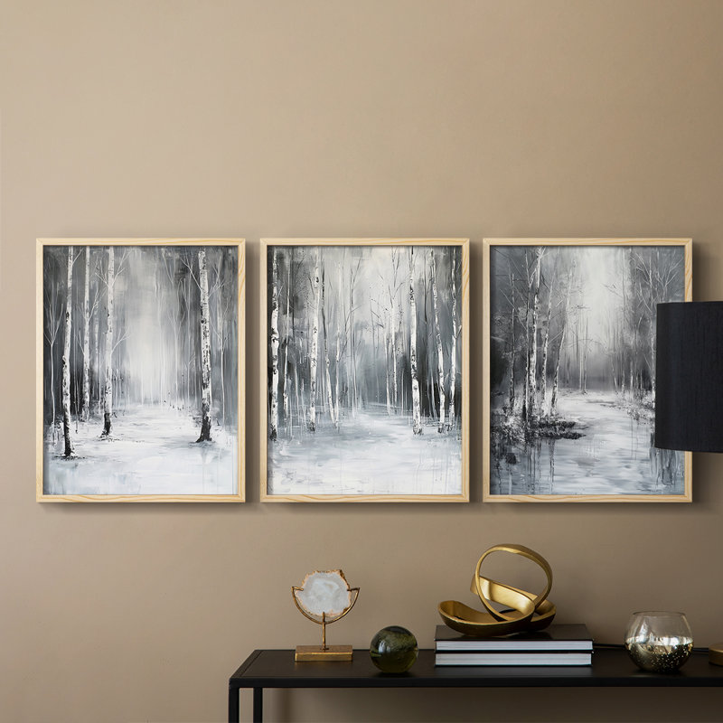 Lanscape Study Series XIII -Set de 3 estampes numériques giclées -Prêt à accrocher, H 10 po x l 8 po, Encadré naturel