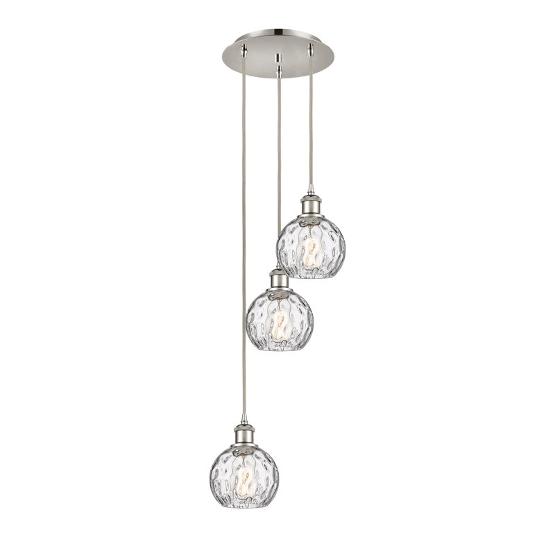 Cindi 3 - Light Cluster Pendant, 18" H x 12.75" W x 12.75" D, Polished Nickel, Clear Water Glass