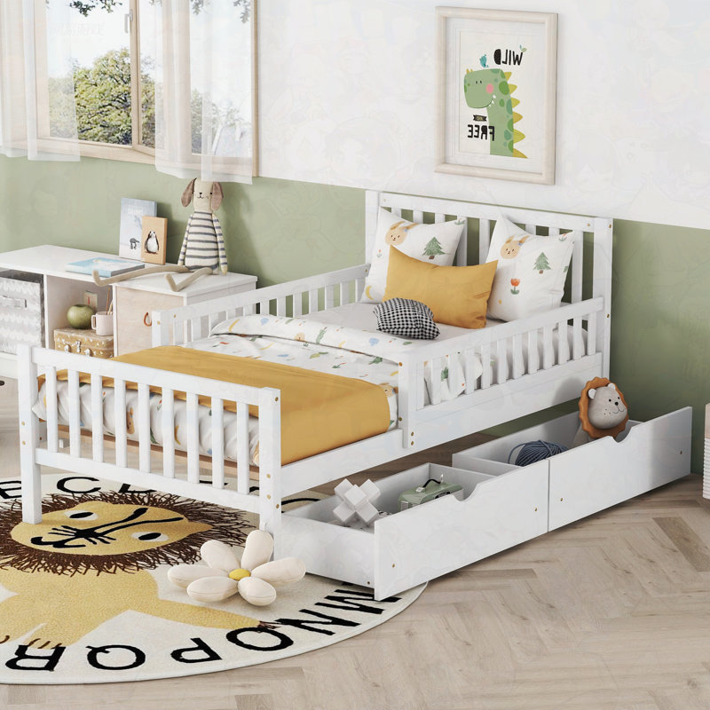 Lit de rangement en bois, Blanc, Simple