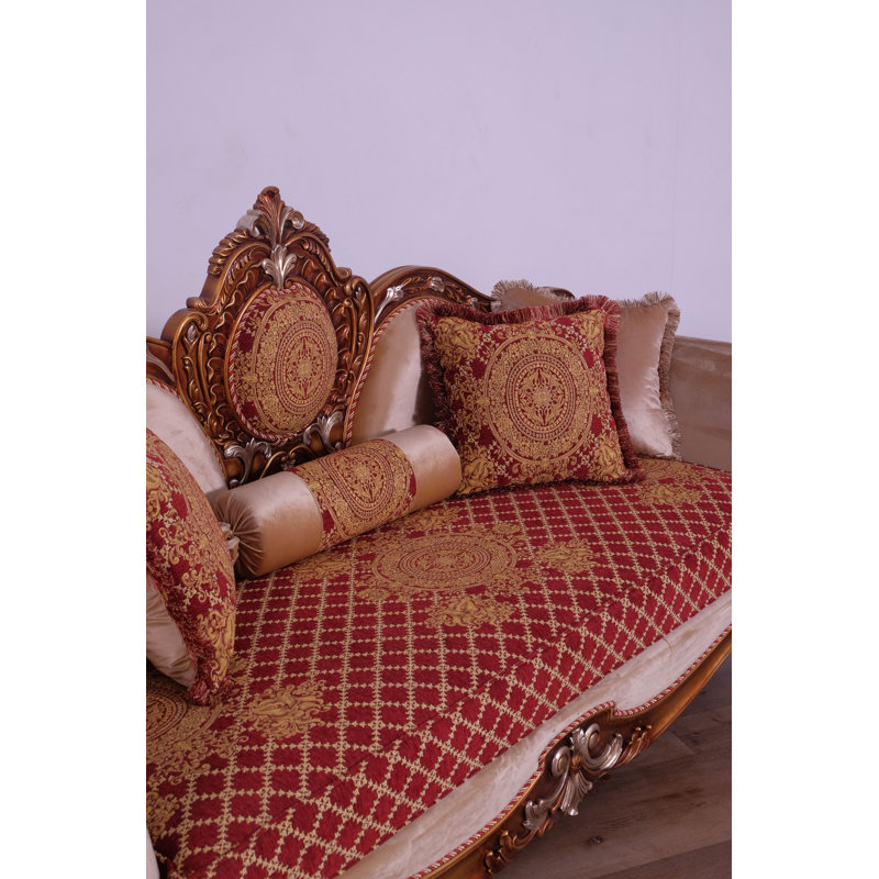 Sofa, 34" H x 70" W x 48" D, Red Burgundy/Gold
