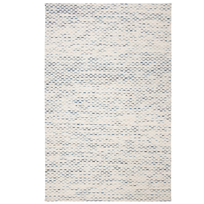 Tapis bleu marine / blanc en laine / coton tissé à la main Laureldale, Rectangle 6 pi x 9 pi