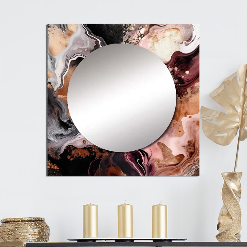 Lakhmi - Pink Black Chromatic Agate I Abstract Pink Large Square Mirror Wall Decor For Bedroom, 36" x 36"