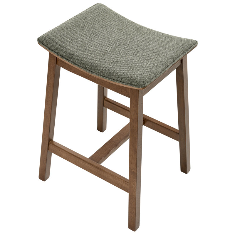 Upholstered Counter Stool with Solid Wood Frame, Green
