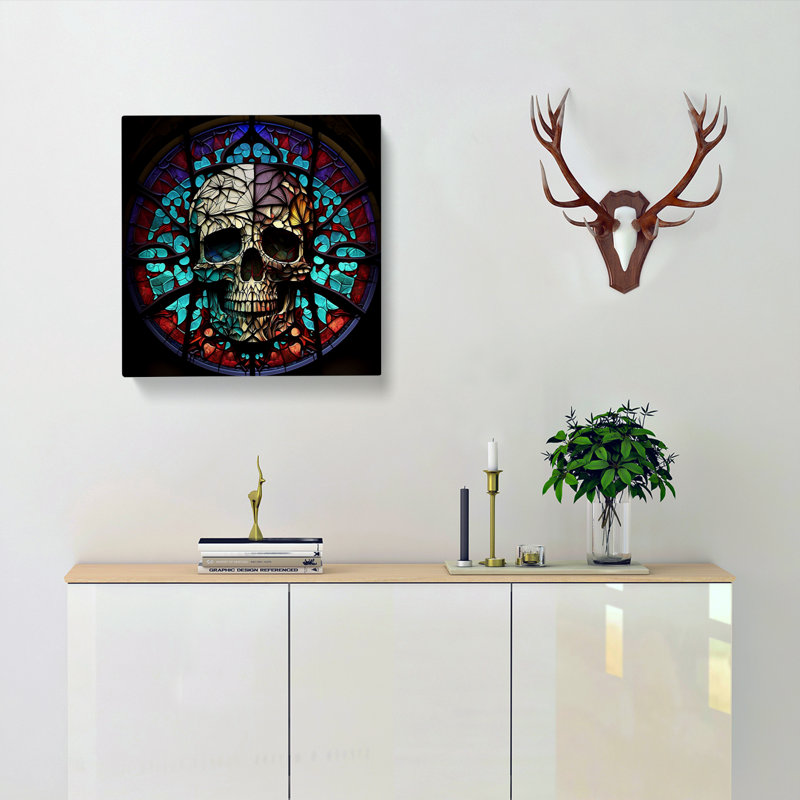 Skull Stained Glass Effect - Wrapped Canvas, 50cm H x 50cm W