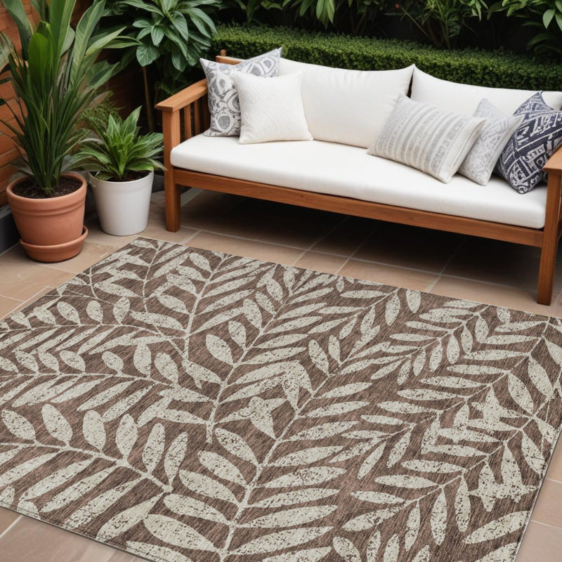 Tapis extérieur lavable floral brun et beige 10 pi x 14 pi