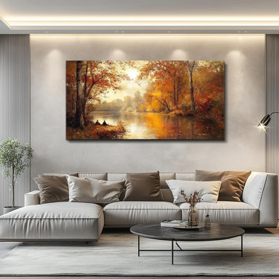 Canvas Wall Art For Living Room Large Wall Decor For Bedroom Aesthetics Office Wall Decoration Saffron Yellow Tree Landscape Painting Forest Picture Artwork Ready To Hang Home Decor 24"X48"