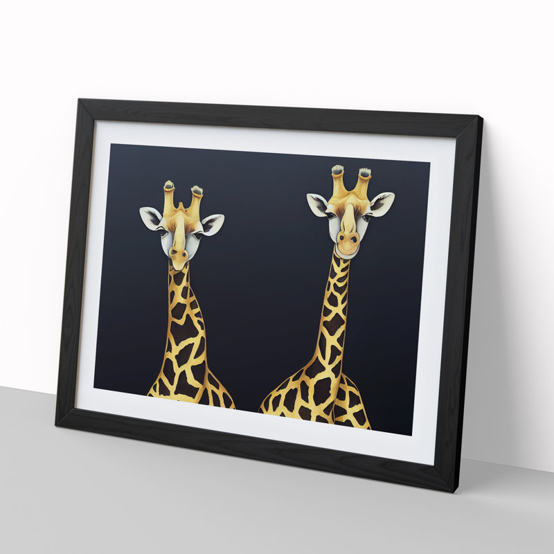 XH1022-9284X Two Giraffes Vol.1 - Single Picture Frame Print, Black Framed, 25cm H x 34cm W x 2cm D